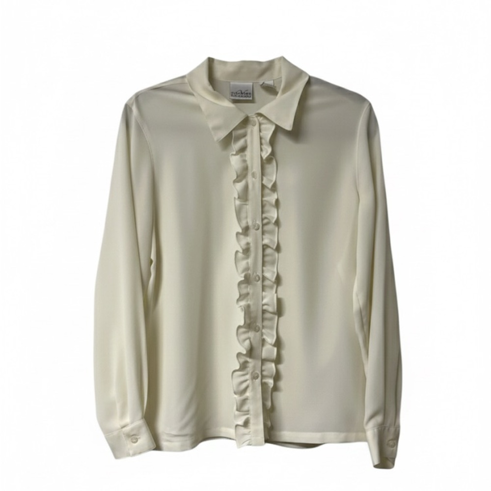 Vintage Liz Claiborne Villager Cream Ruffle Front Blouse | Size 12P